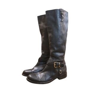 Vince Camuto Black Leather Boots with Gold Buckles